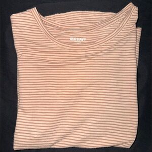 Women’s Small Petite Old Navy Cotton Beige Striped Short Sleeve Cotton Tee